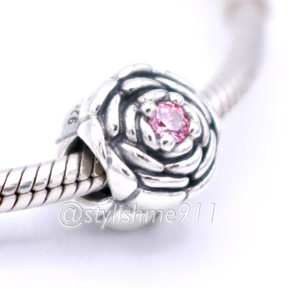 Authentic Pandora Blooming Rose Charm with Salmon Pink Zirconia - Picture 3 of 12